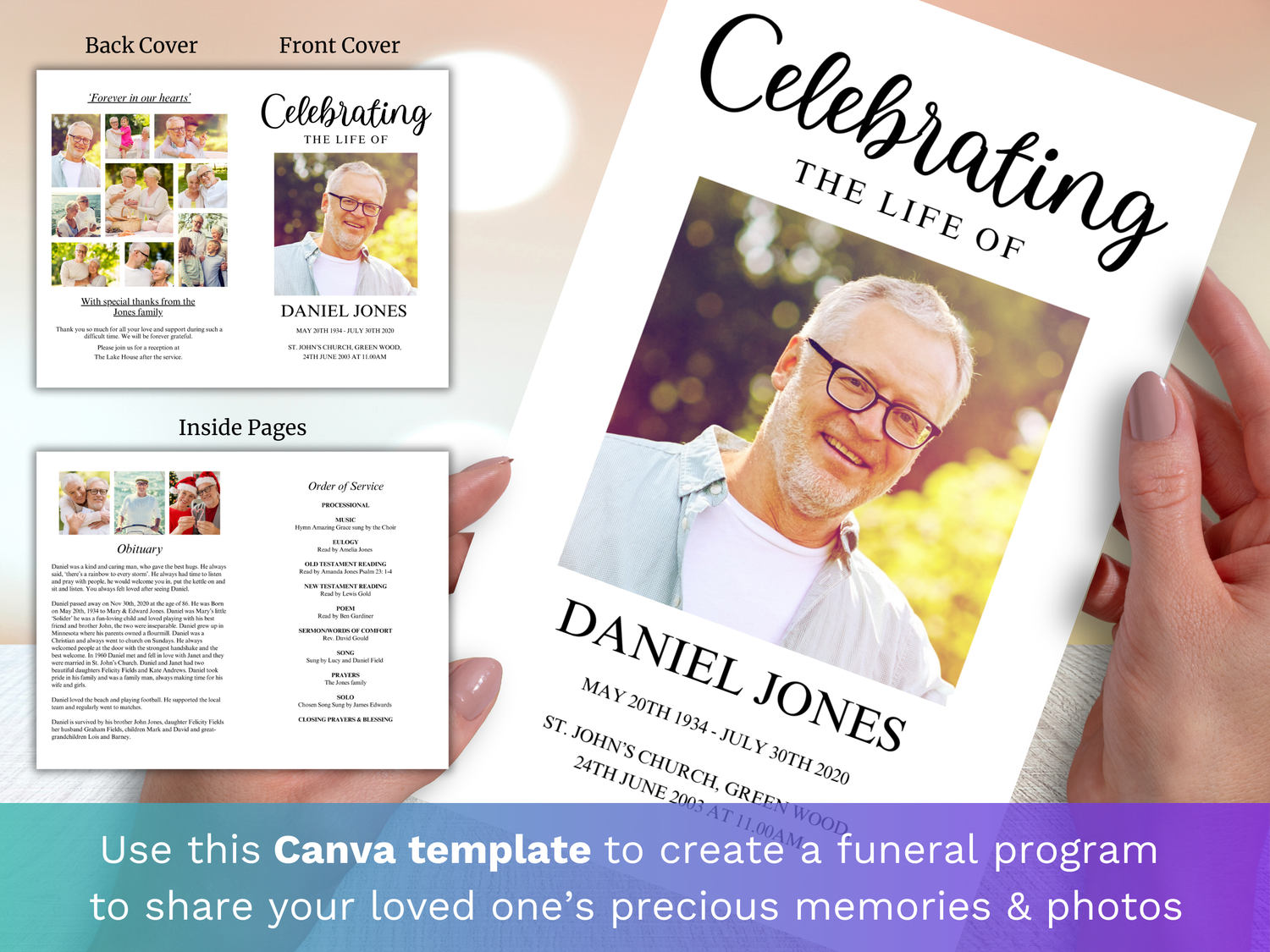 Canva Funeral Program Template with a Classic, Minimalist Design ...