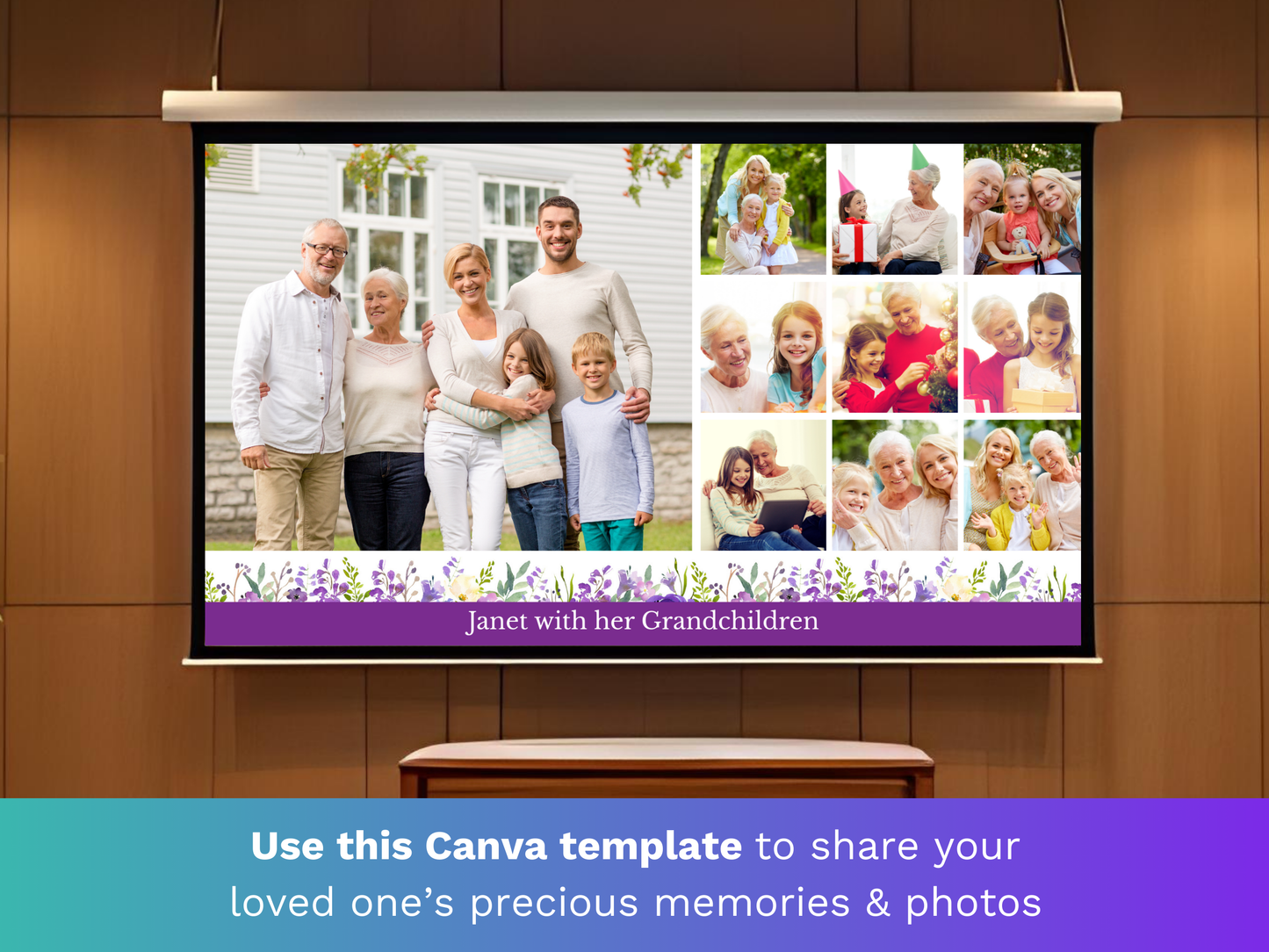 Canva Funeral Slideshow Template in Purple Bloom
