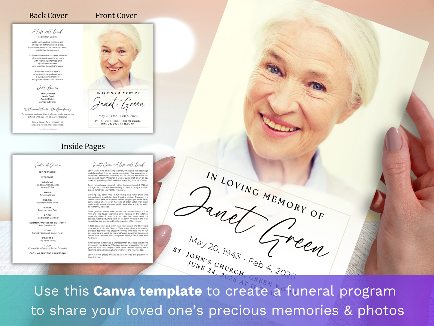 4 Page Elegant CANVA Funeral Program Template