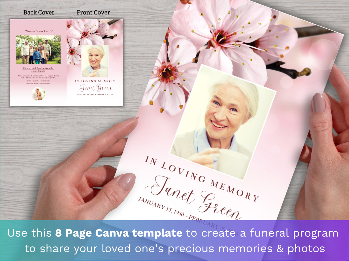 8 Page Blossom Fade CANVA Funeral Program Template