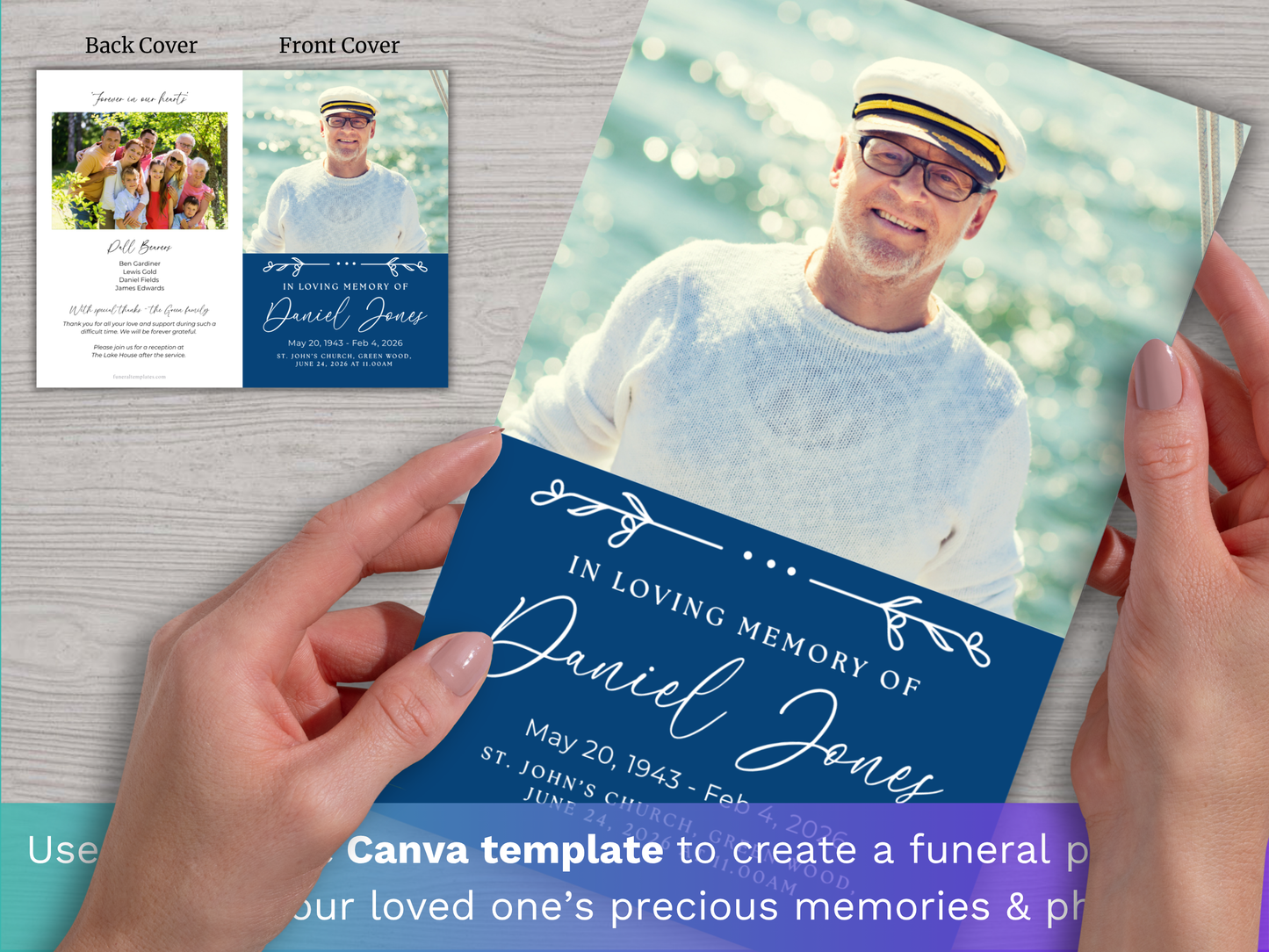 8 Page Blue Floral CANVA Funeral Program Template