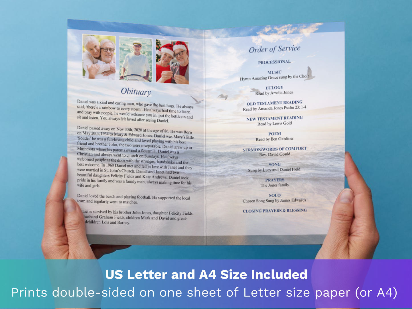 4 Page Beach CANVA Funeral Program Template