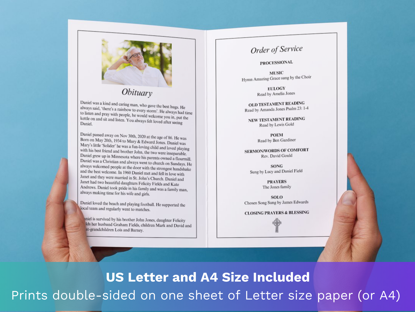 4 Page Catholic Cross CANVA Funeral Program Template