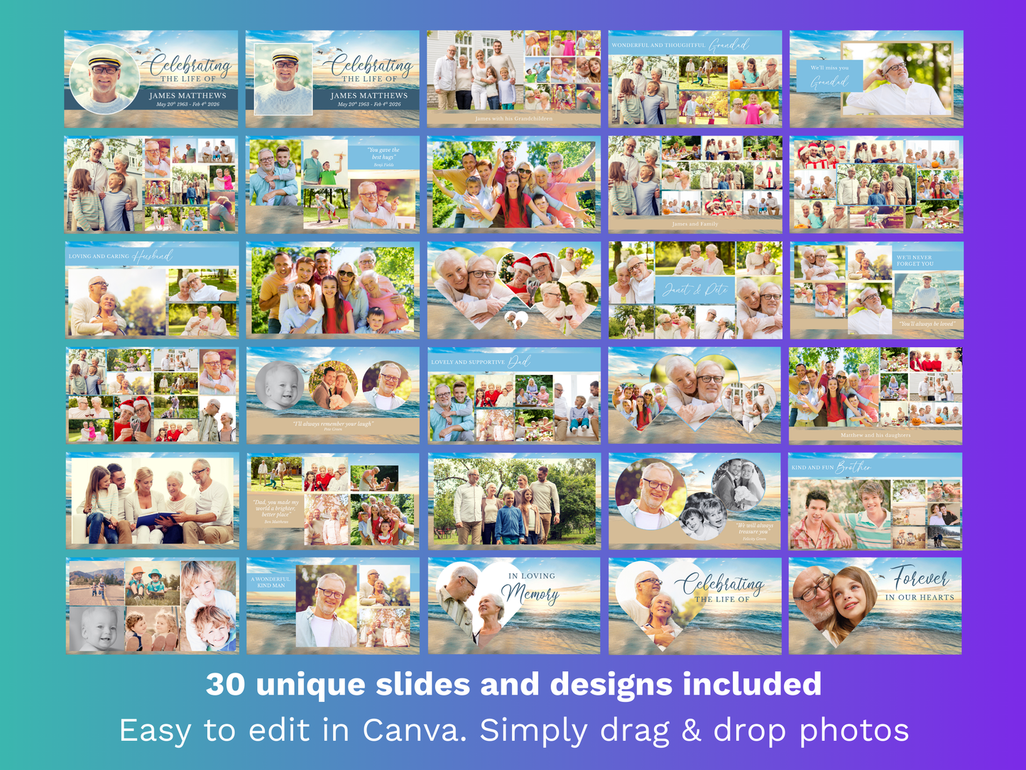 Canva Funeral Slideshow Template with Scenic Beach