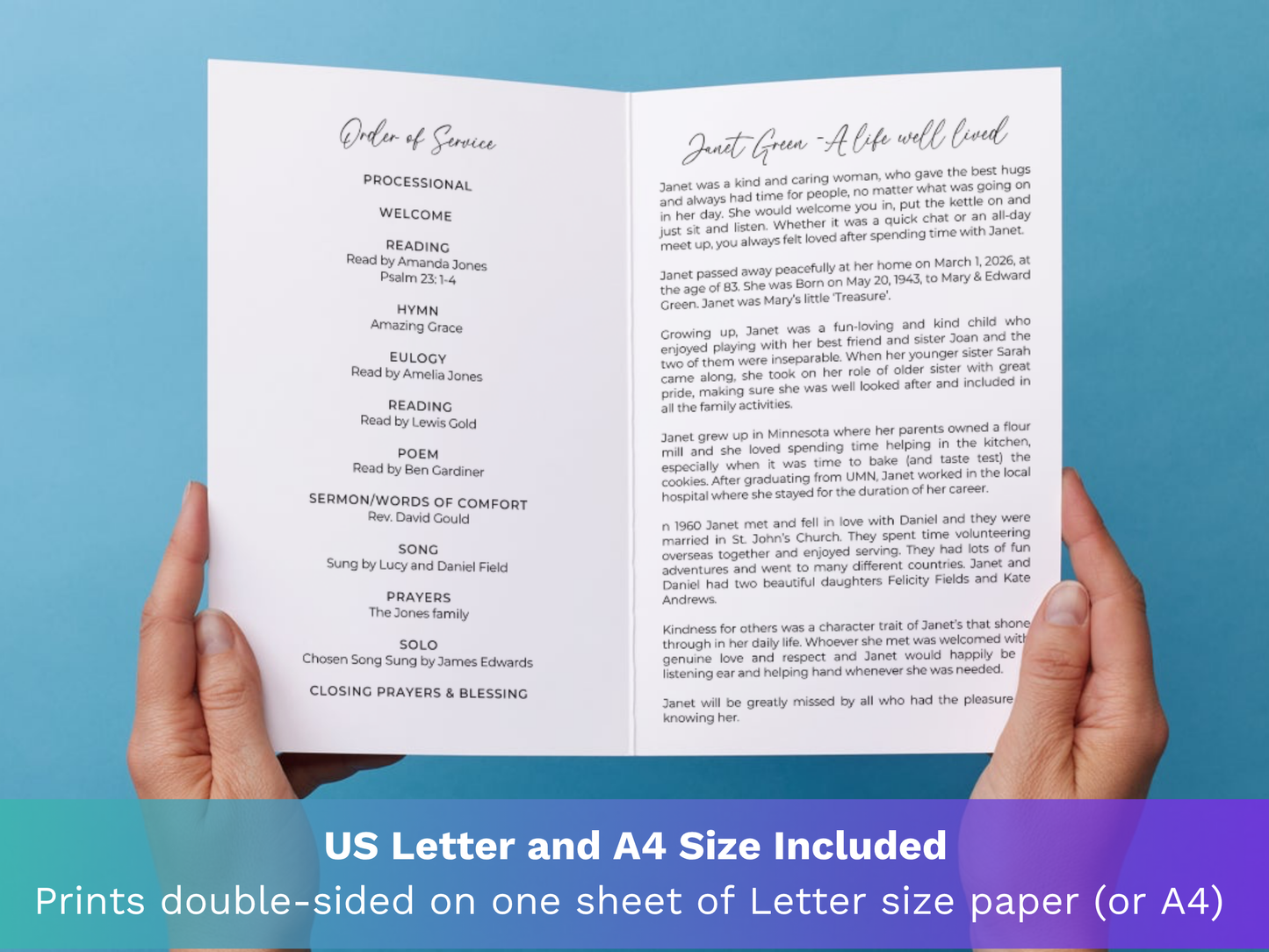 4 Page Elegant CANVA Funeral Program Template