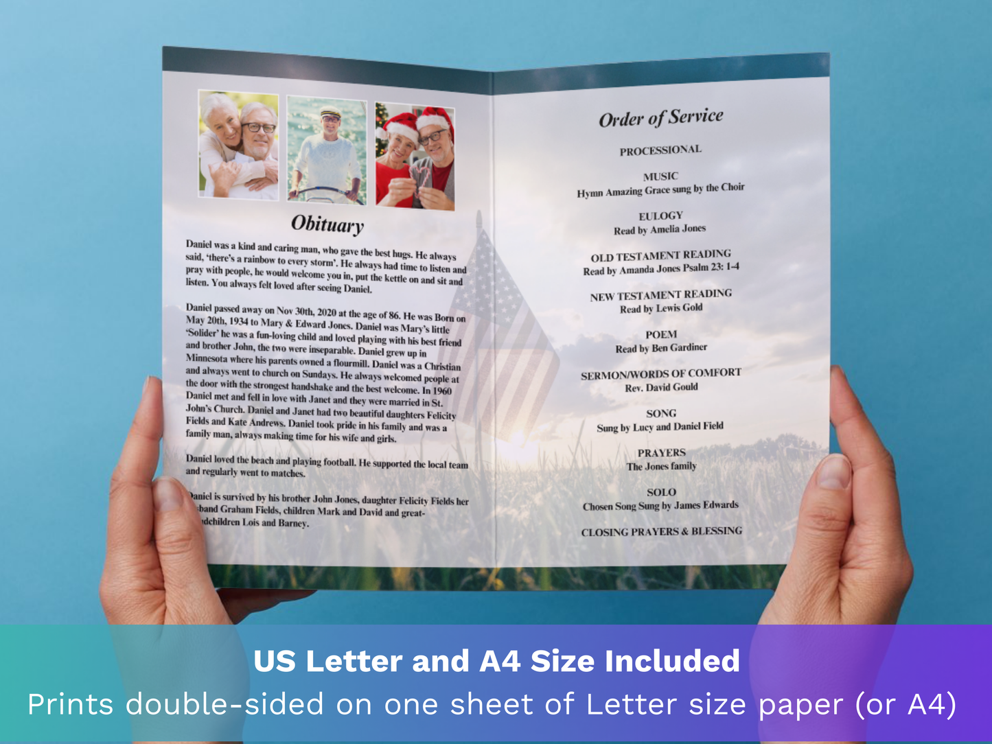 4 Page Military CANVA Funeral Program Template