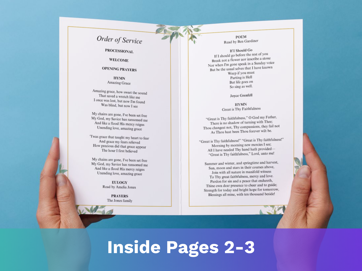 12 Page Green Leaf CANVA Funeral Program Template