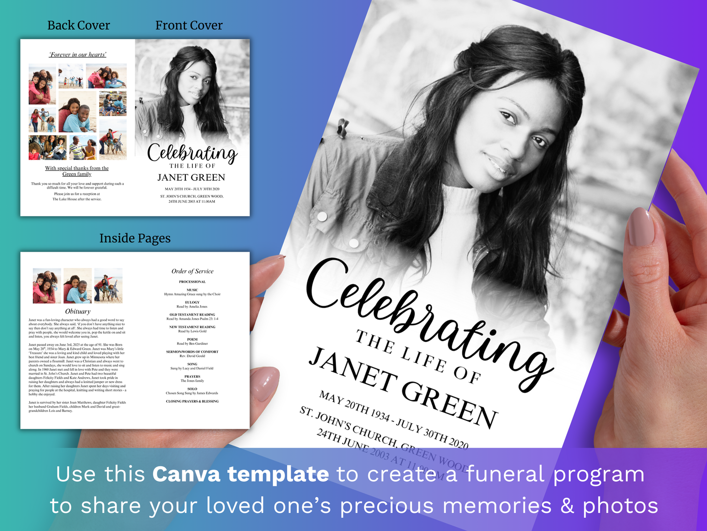 4 Page Classic Fade CANVA Funeral Program Template