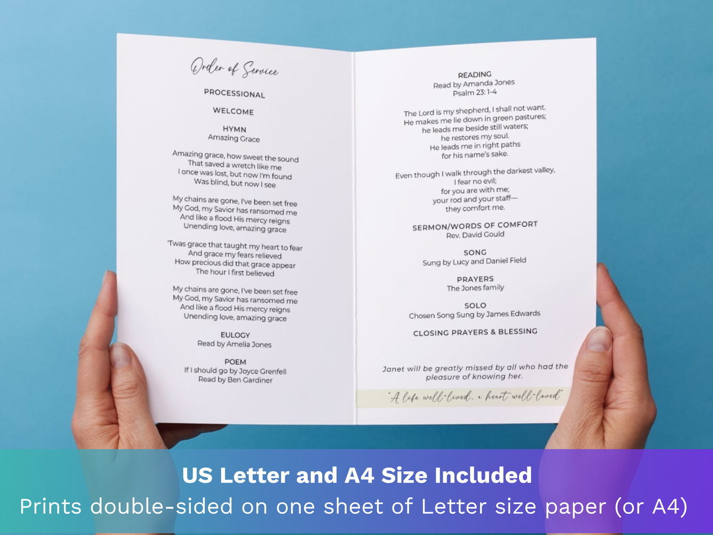 4 Page Ageless CANVA Funeral Program Template