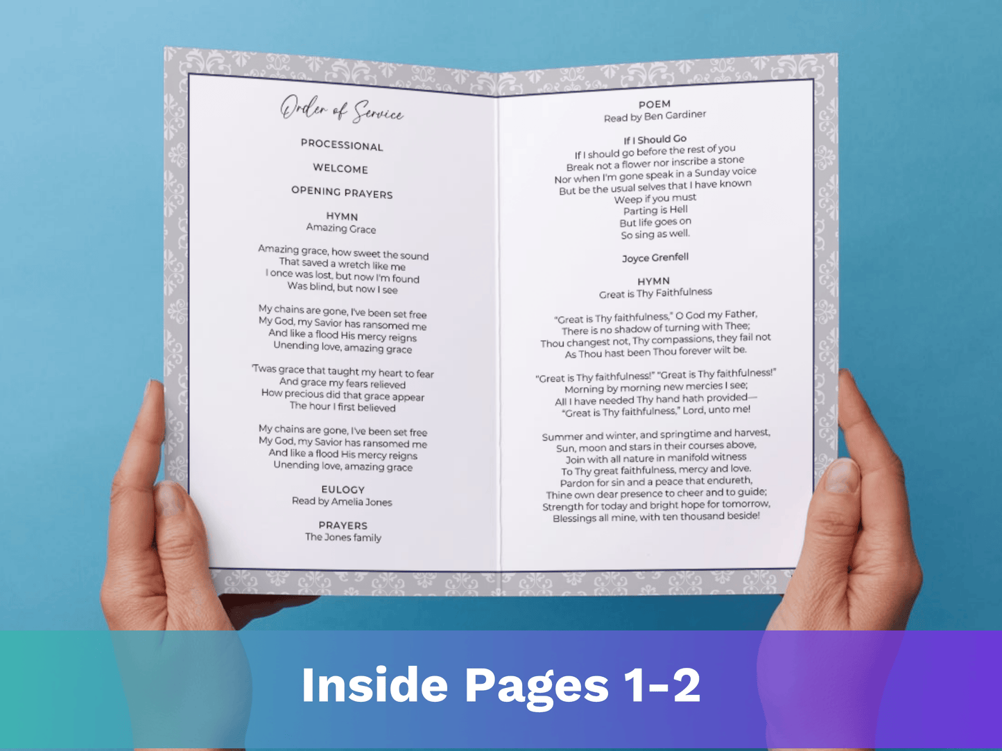 8 Page Grey Damask CANVA Funeral Program Template