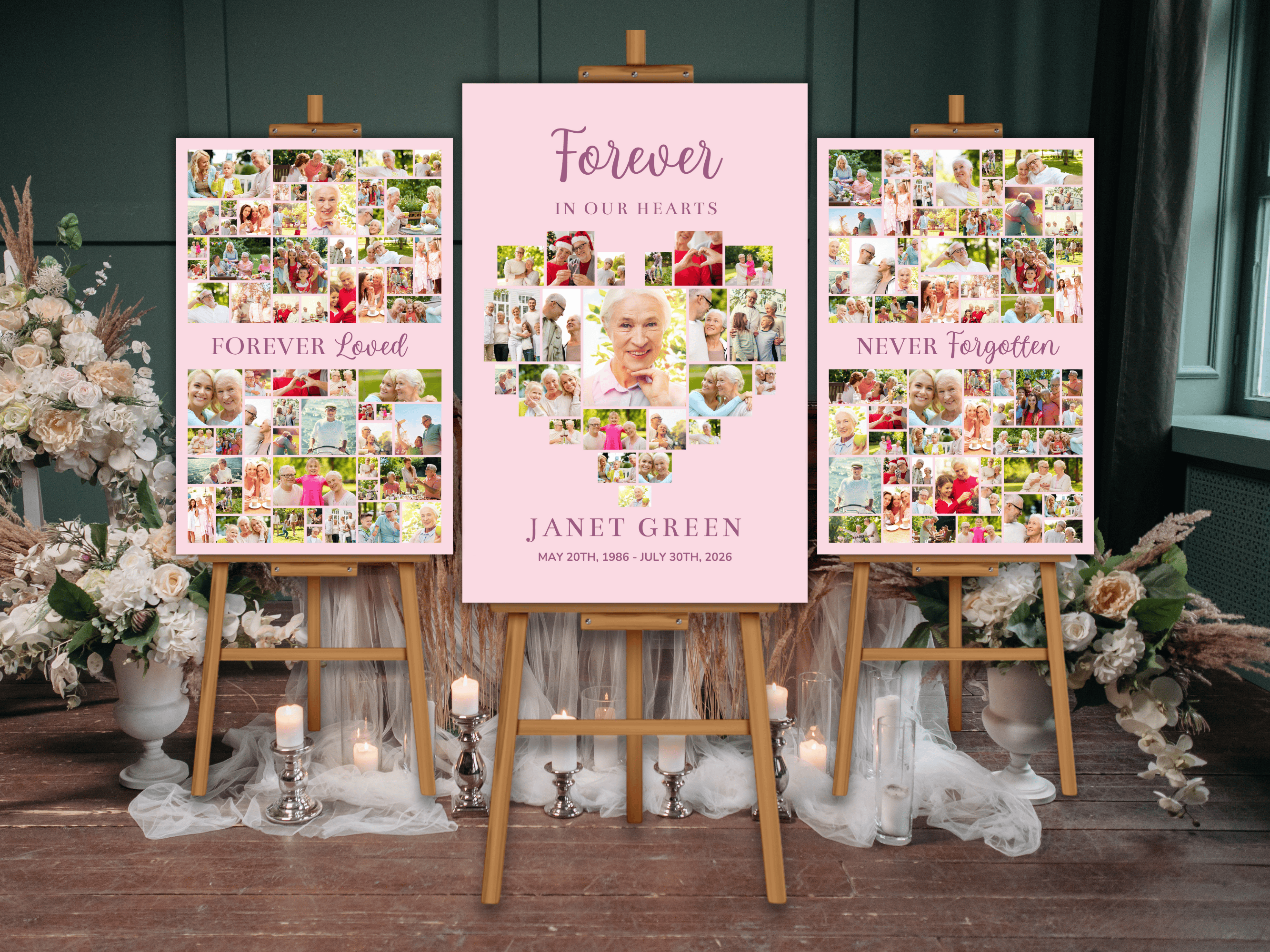 Pink Funeral Poster Bundle Canva Templates