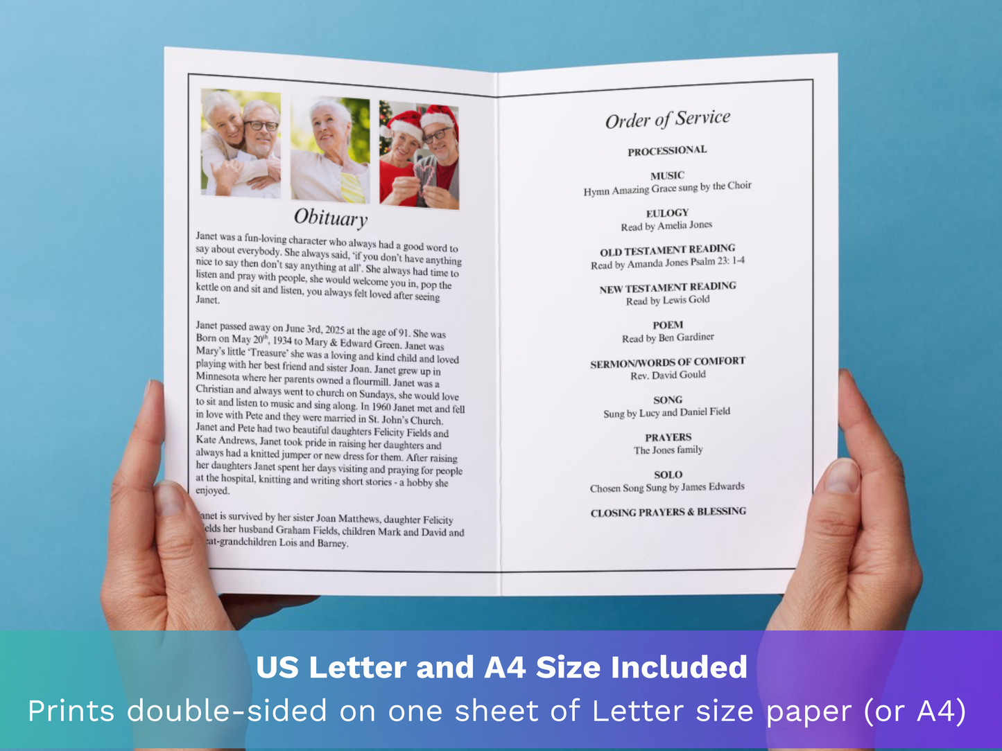4 Page Ornate CANVA Funeral Program Template