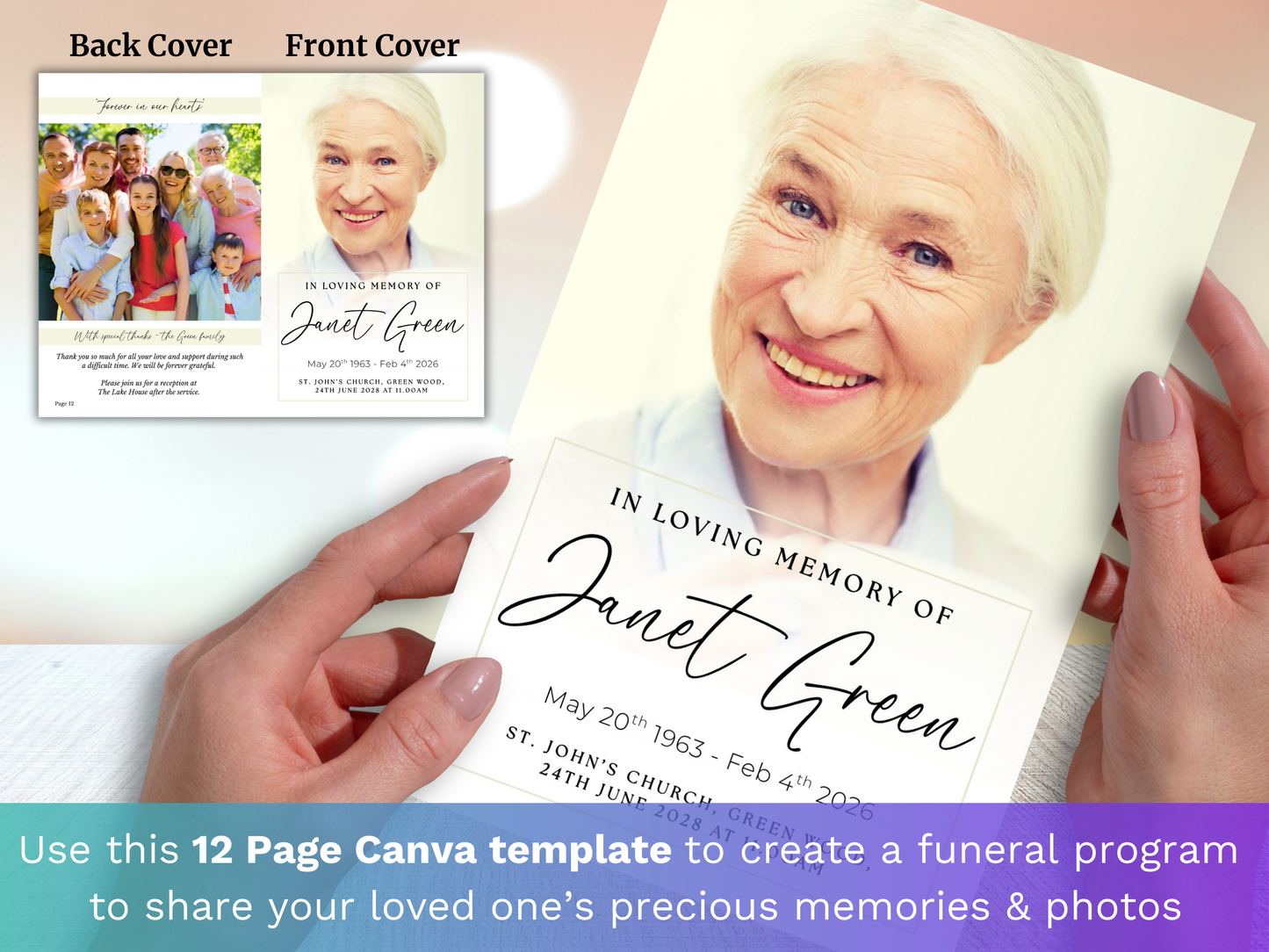 12 Page Family CANVA Funeral Program Template