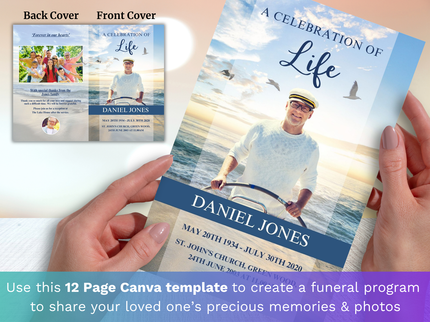 12 Page Beach CANVA Funeral Program Template