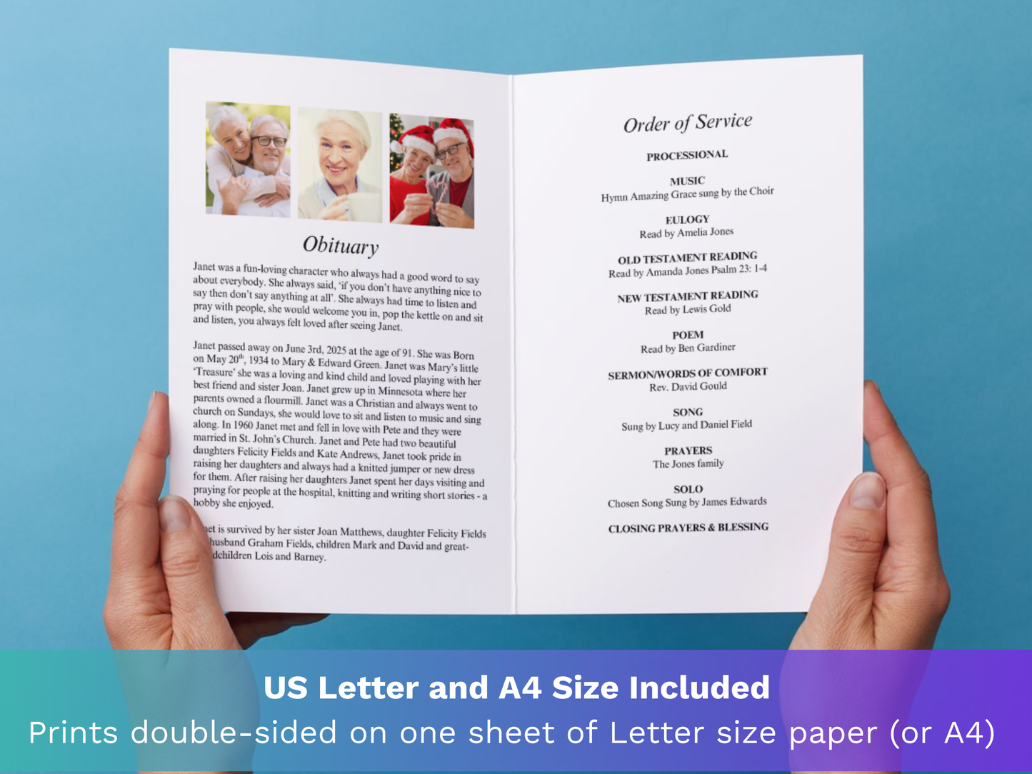 4 Page Heart Collage CANVA Funeral Program Template
