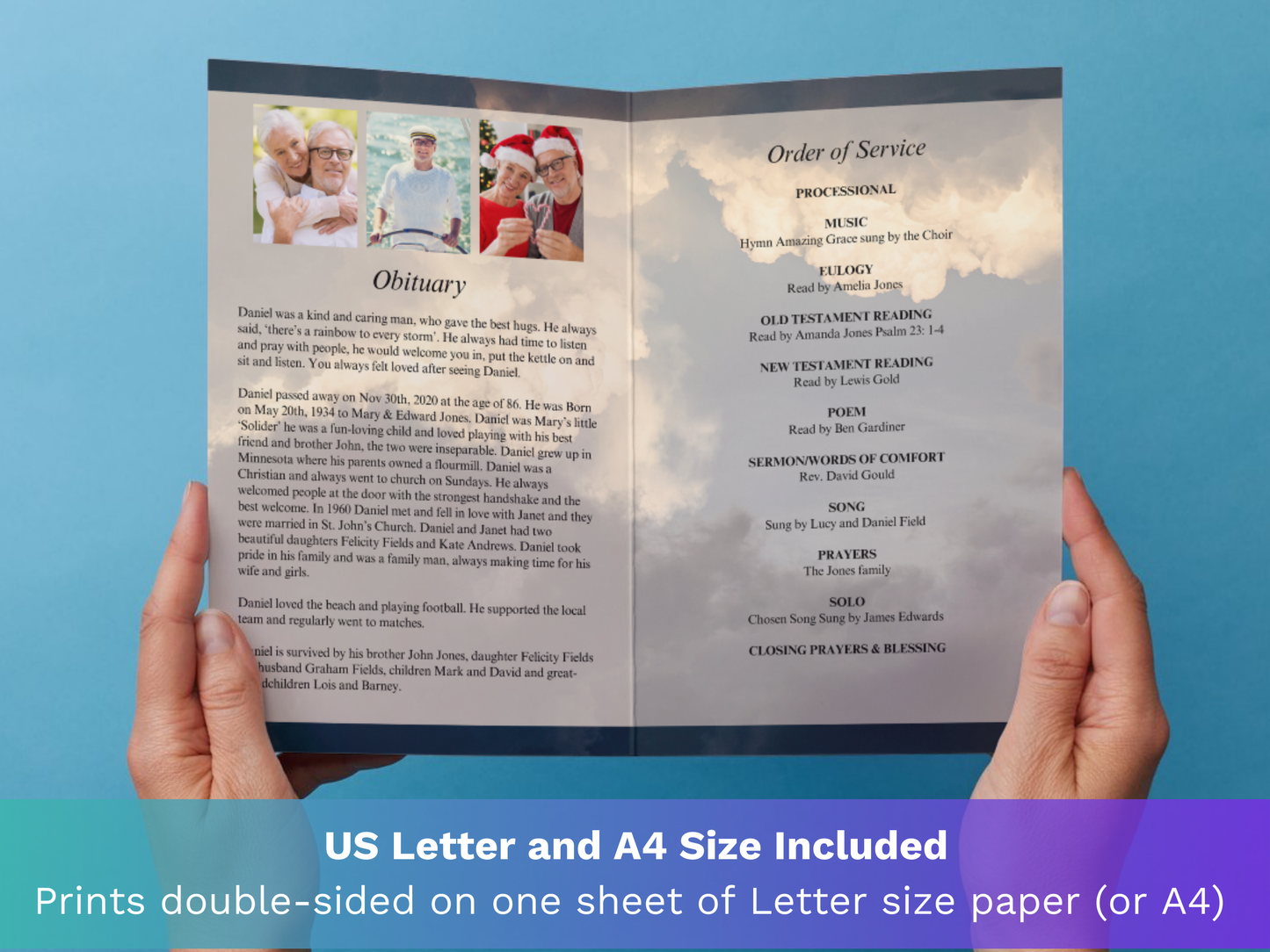 4 Page Sky CANVA Funeral Program Template