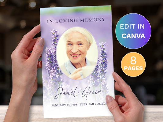 8 Page Lavender CANVA Funeral Program Template