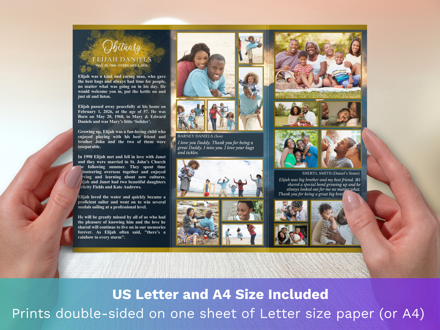 Trifold Gold Sky CANVA Funeral Program Template (Commercial License)