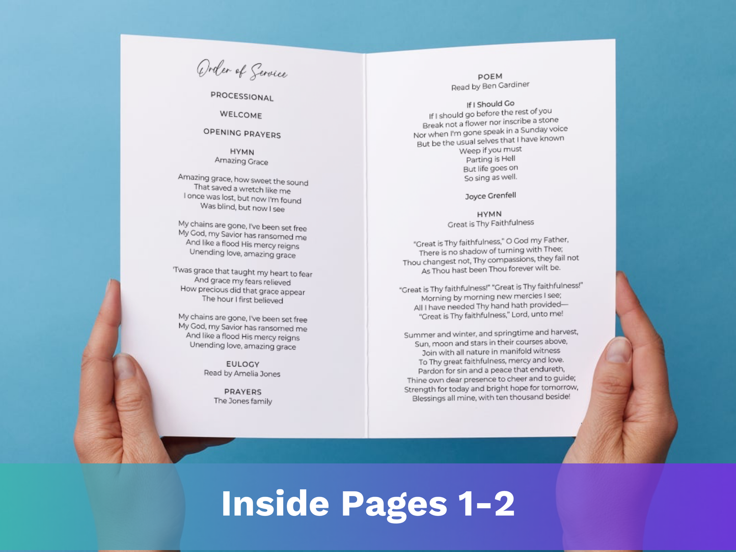 8 Page Blue Floral CANVA Funeral Program Template