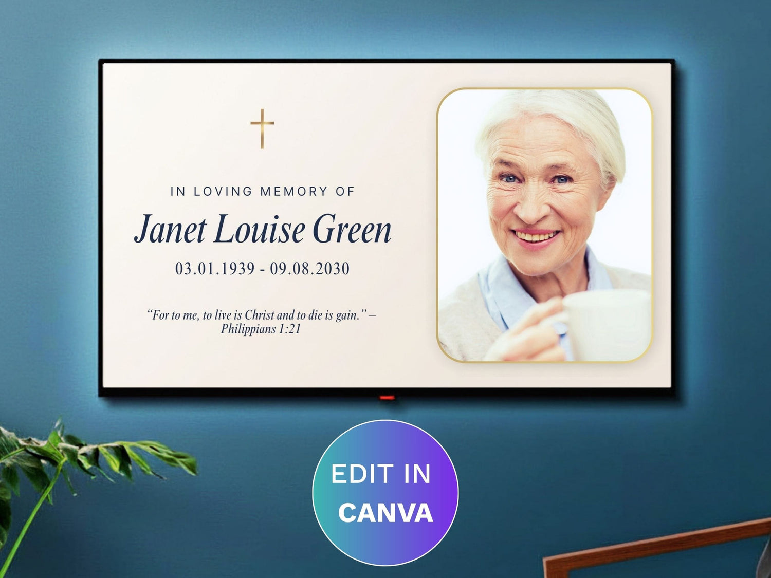 Gold Cross Canva Funeral Slideshow Template