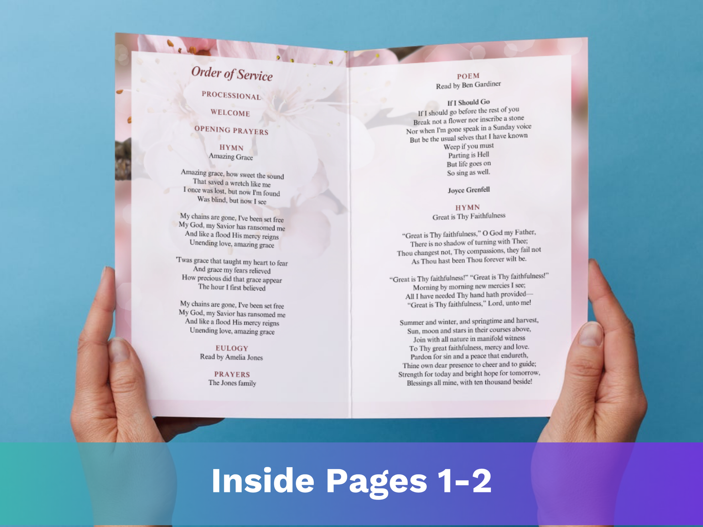 8 Page Blossom Fade CANVA Funeral Program Template