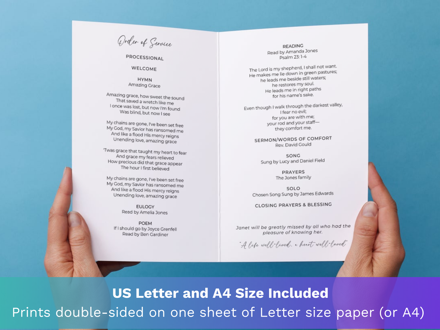 4 Page Gold Floral CANVA Funeral Program Template