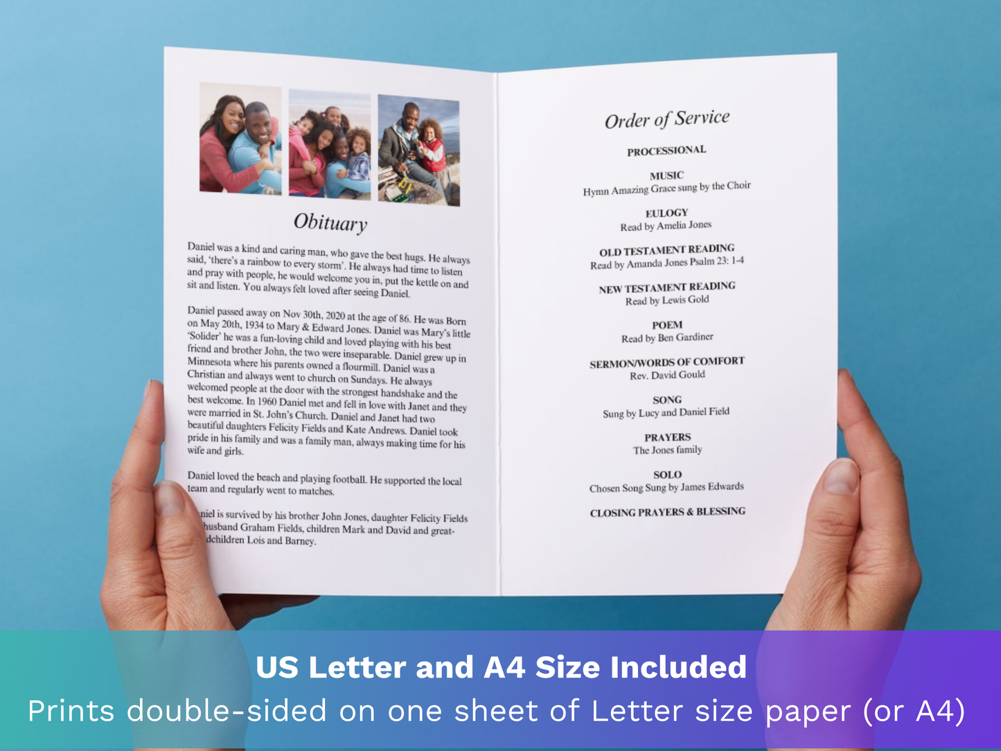 4 Page Photo Collage CANVA Funeral Program Template