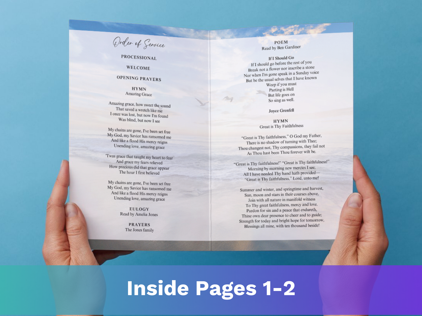 8 Page Beach CANVA Funeral Program Template
