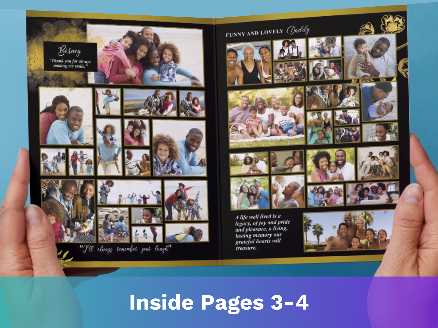 8 Page Black & Gold CANVA Funeral Program Template (11x17 inch)
