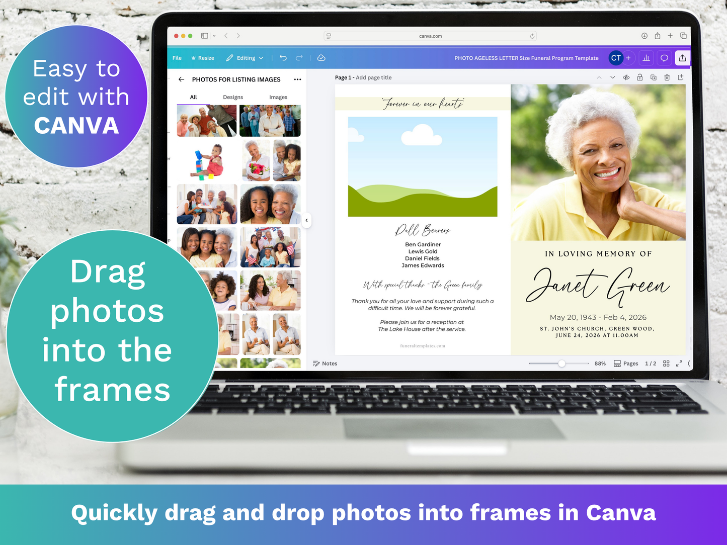 4 Page Ageless CANVA Funeral Program Template
