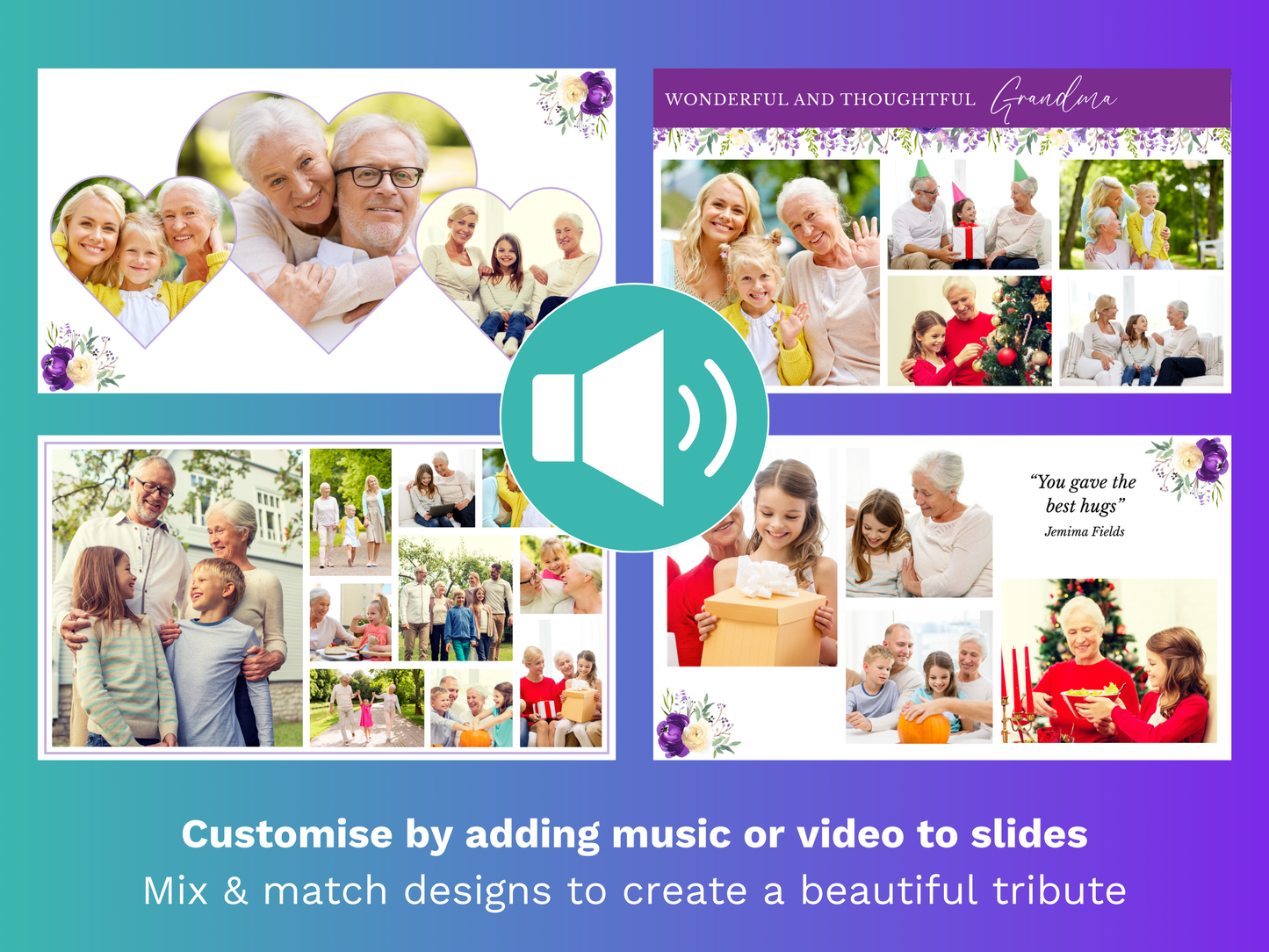 Canva Funeral Slideshow Template in Purple Bloom