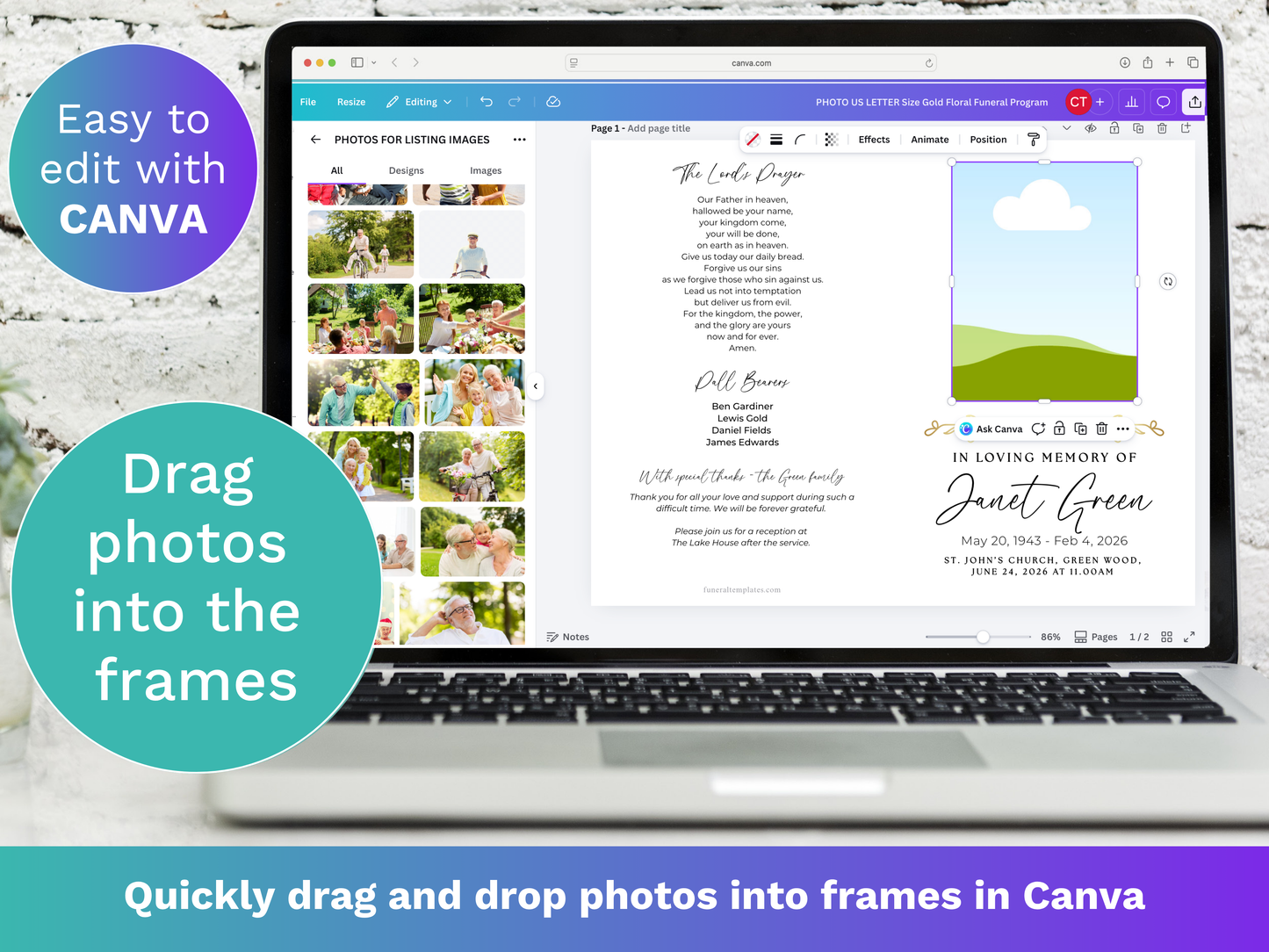 4 Page Gold Floral CANVA Funeral Program Template