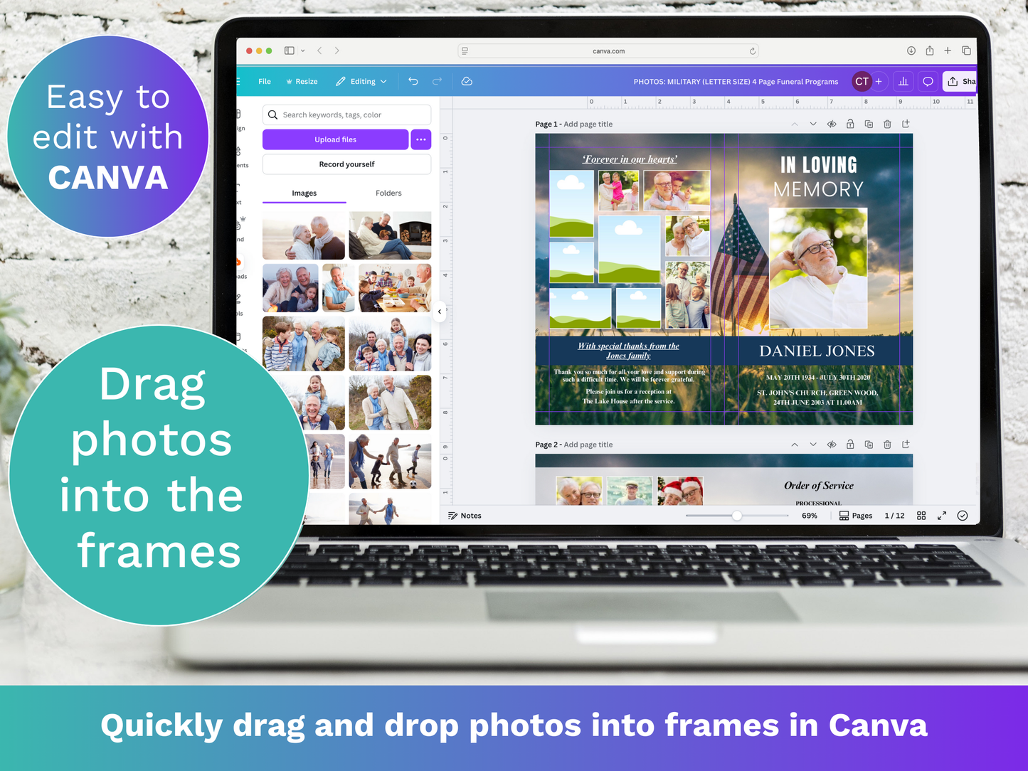 4 Page Military CANVA Funeral Program Template