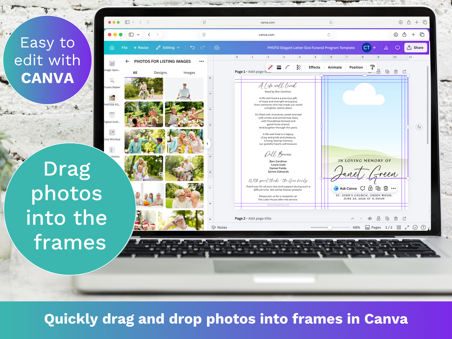 4 Page Elegant CANVA Funeral Program Template