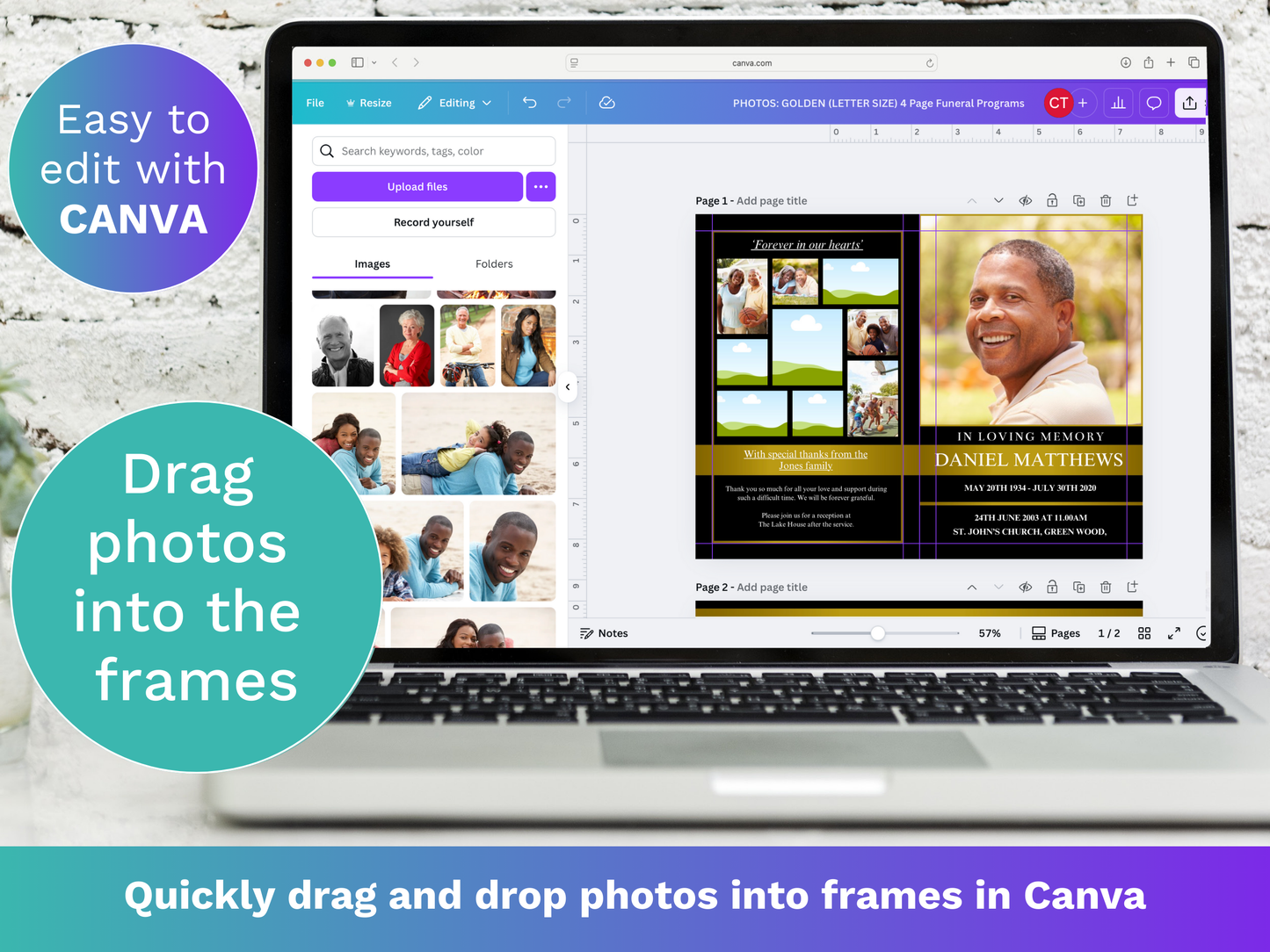 4 Page Golden CANVA Funeral Program Template