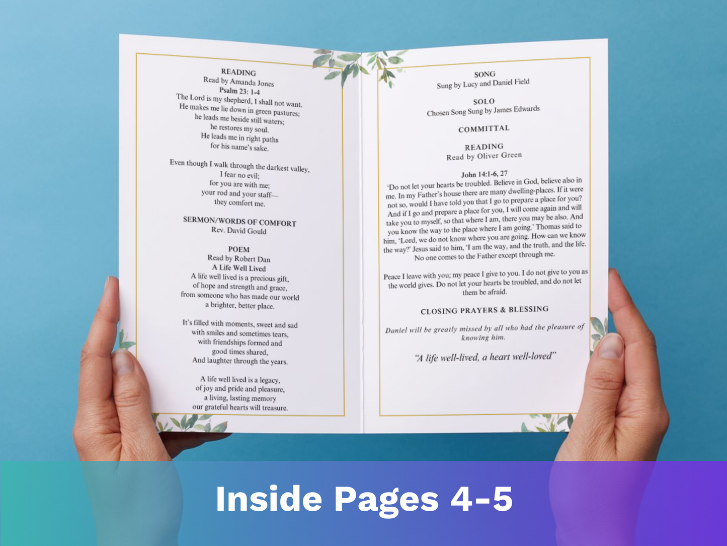 12 Page Green Leaf CANVA Funeral Program Template