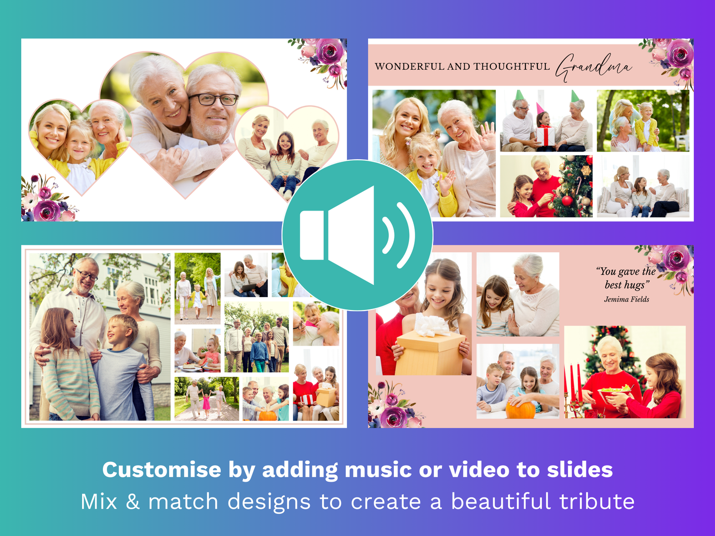 Canva Funeral Slideshow Template with Purple Roses