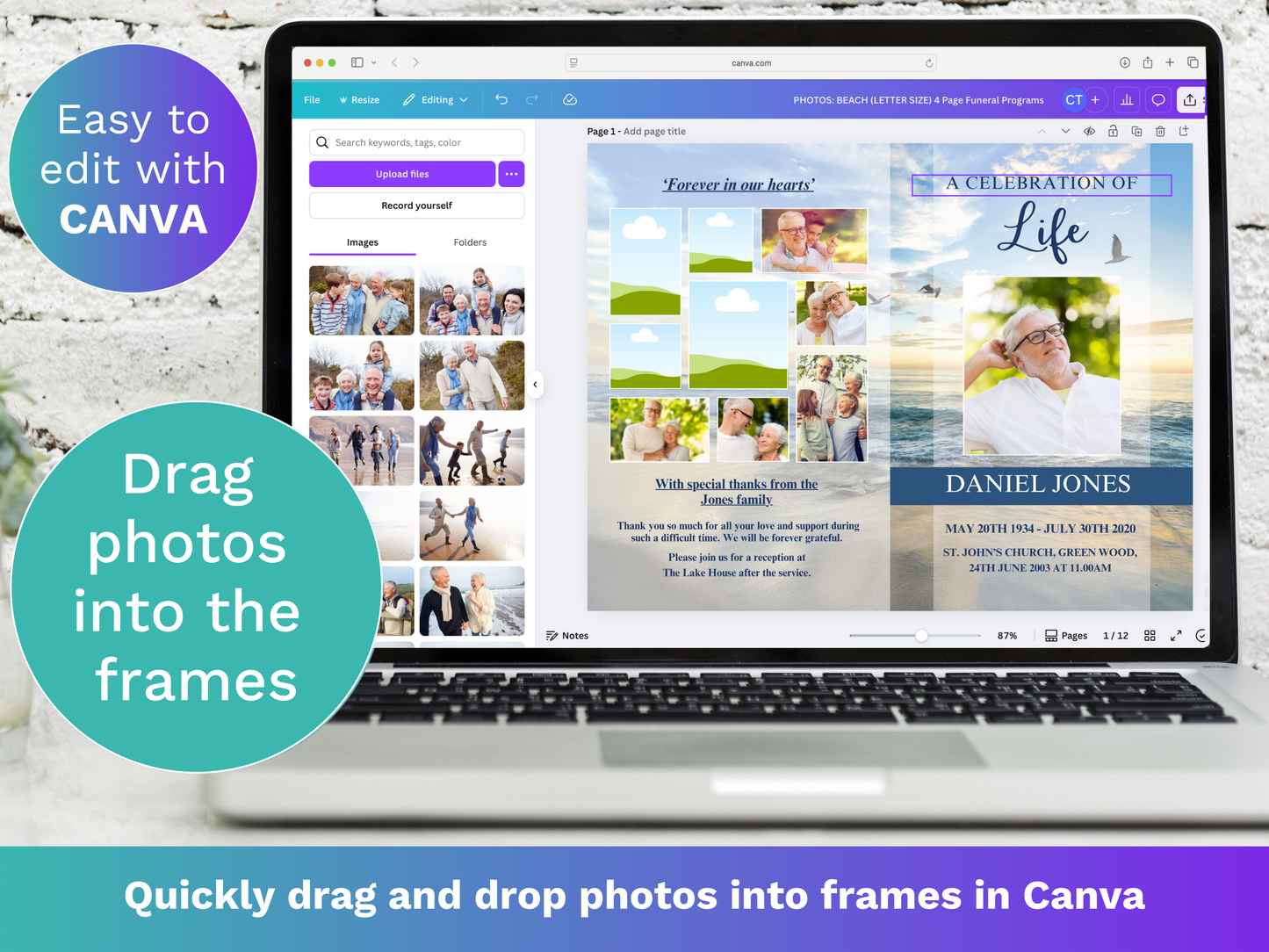 4 Page Beach CANVA Funeral Program Template