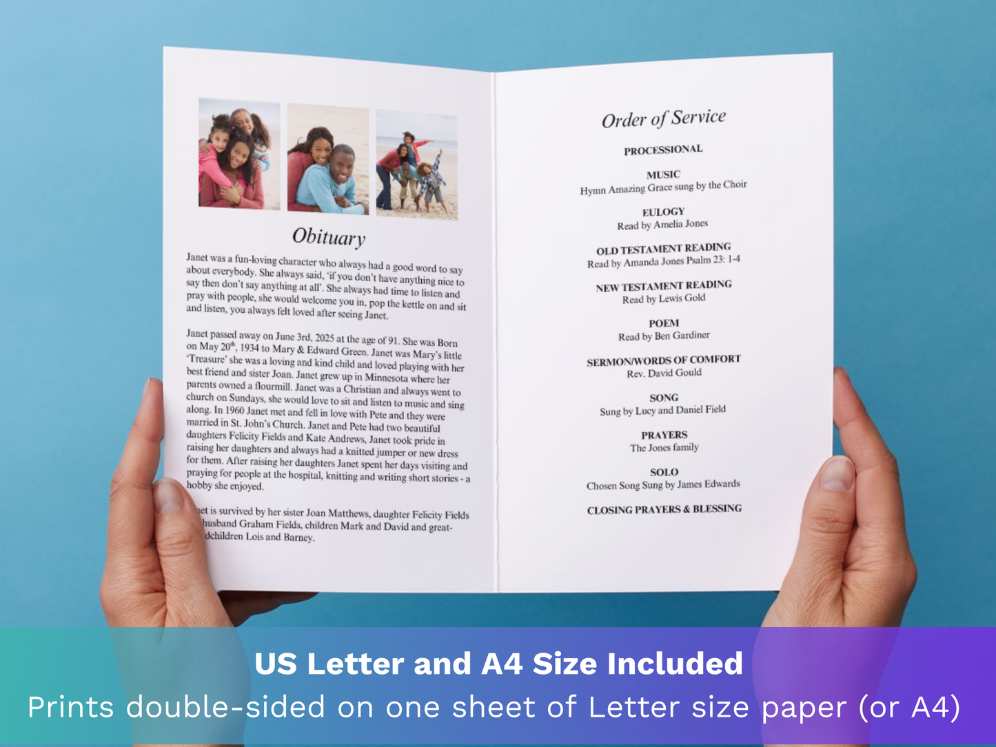 4 Page Classic Fade CANVA Funeral Program Template