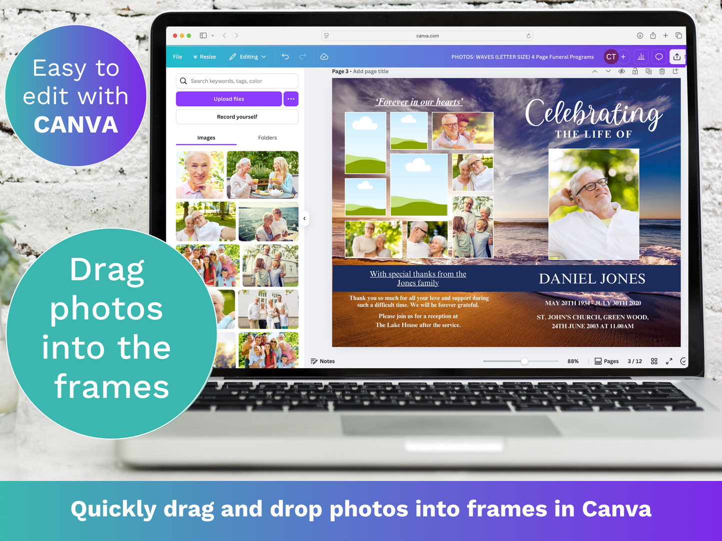 4 Page Waves CANVA Funeral Program Template