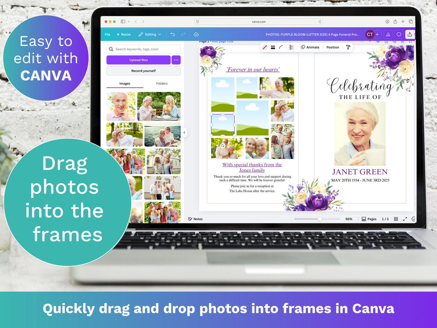 4 Page Purple Bloom CANVA Funeral Program Template