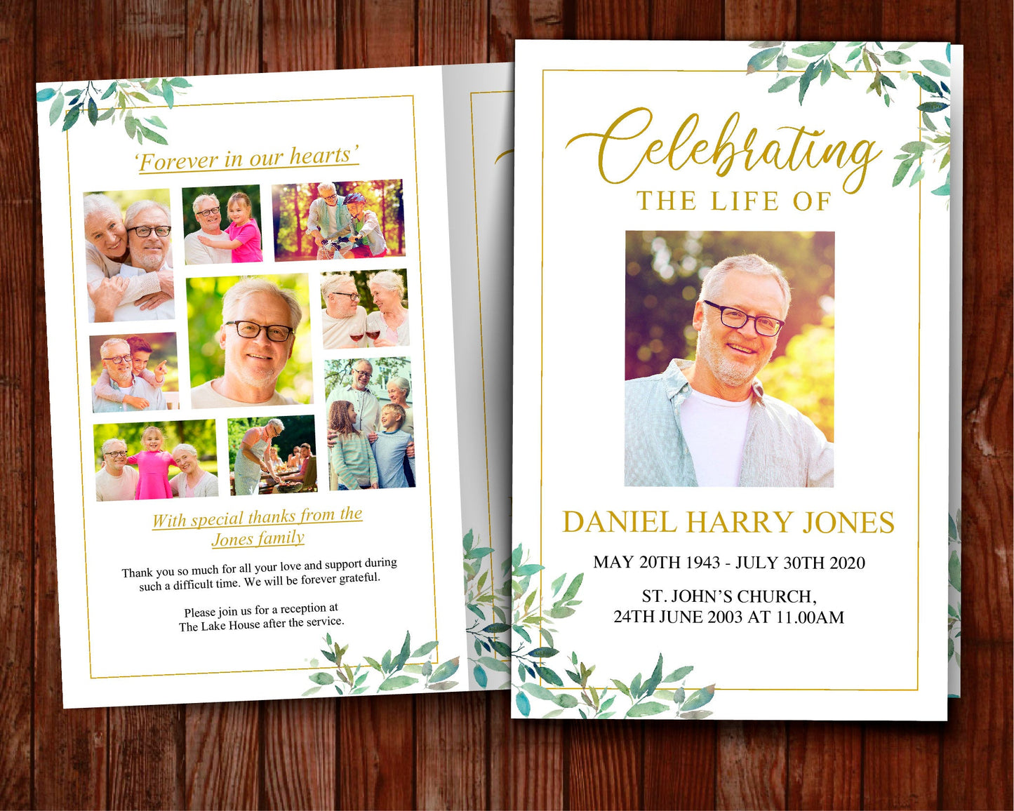 4 Page Green Leaf Funeral Program Bundle