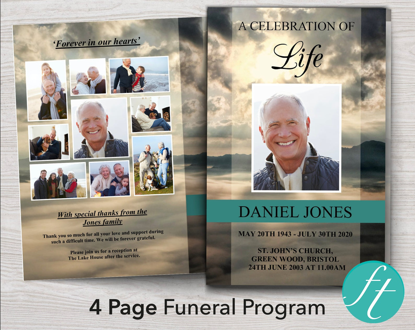 4 Page Mountain Top Funeral Program Template (Commercial License)