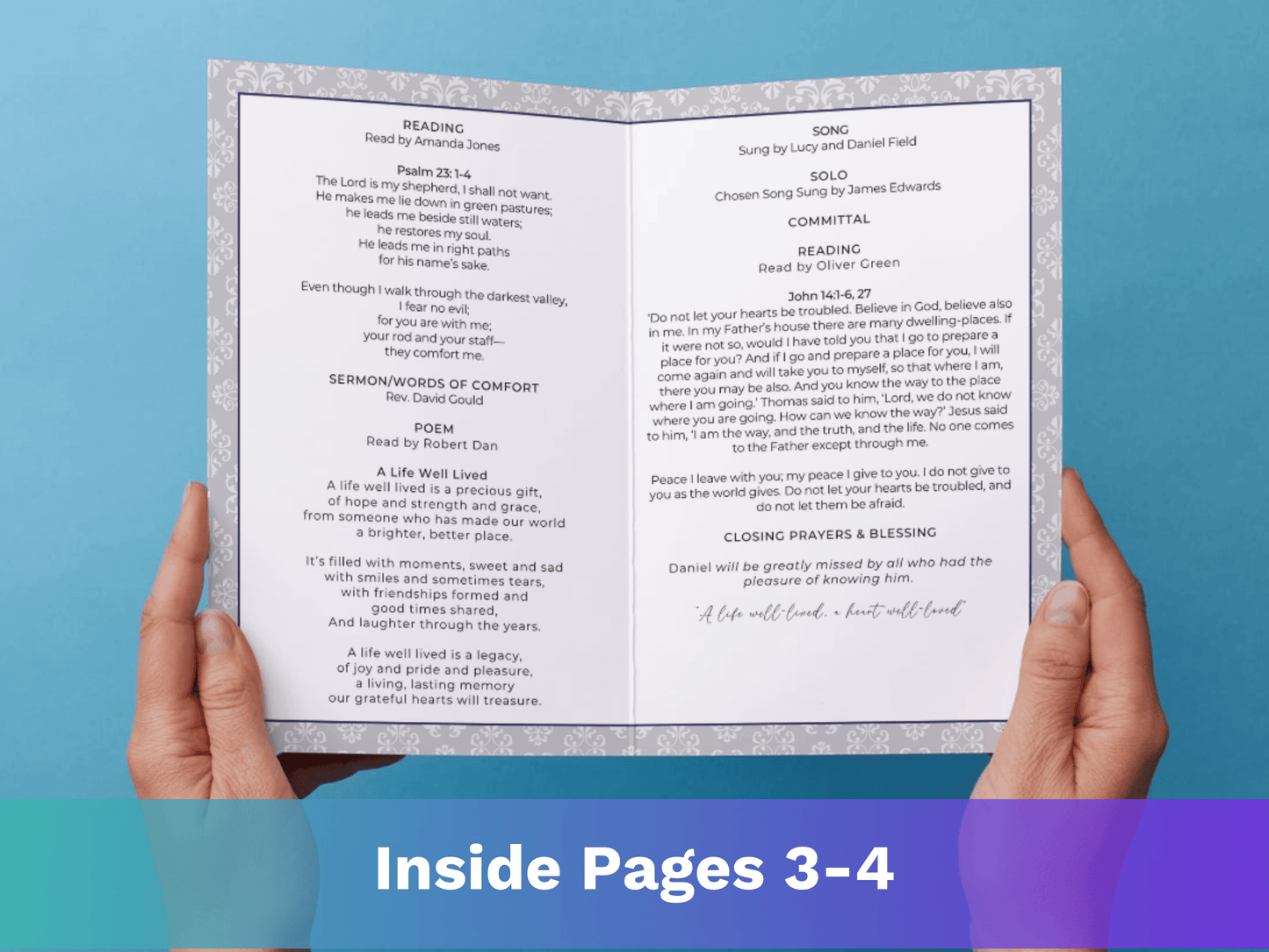 8 Page Grey Damask CANVA Funeral Program Template