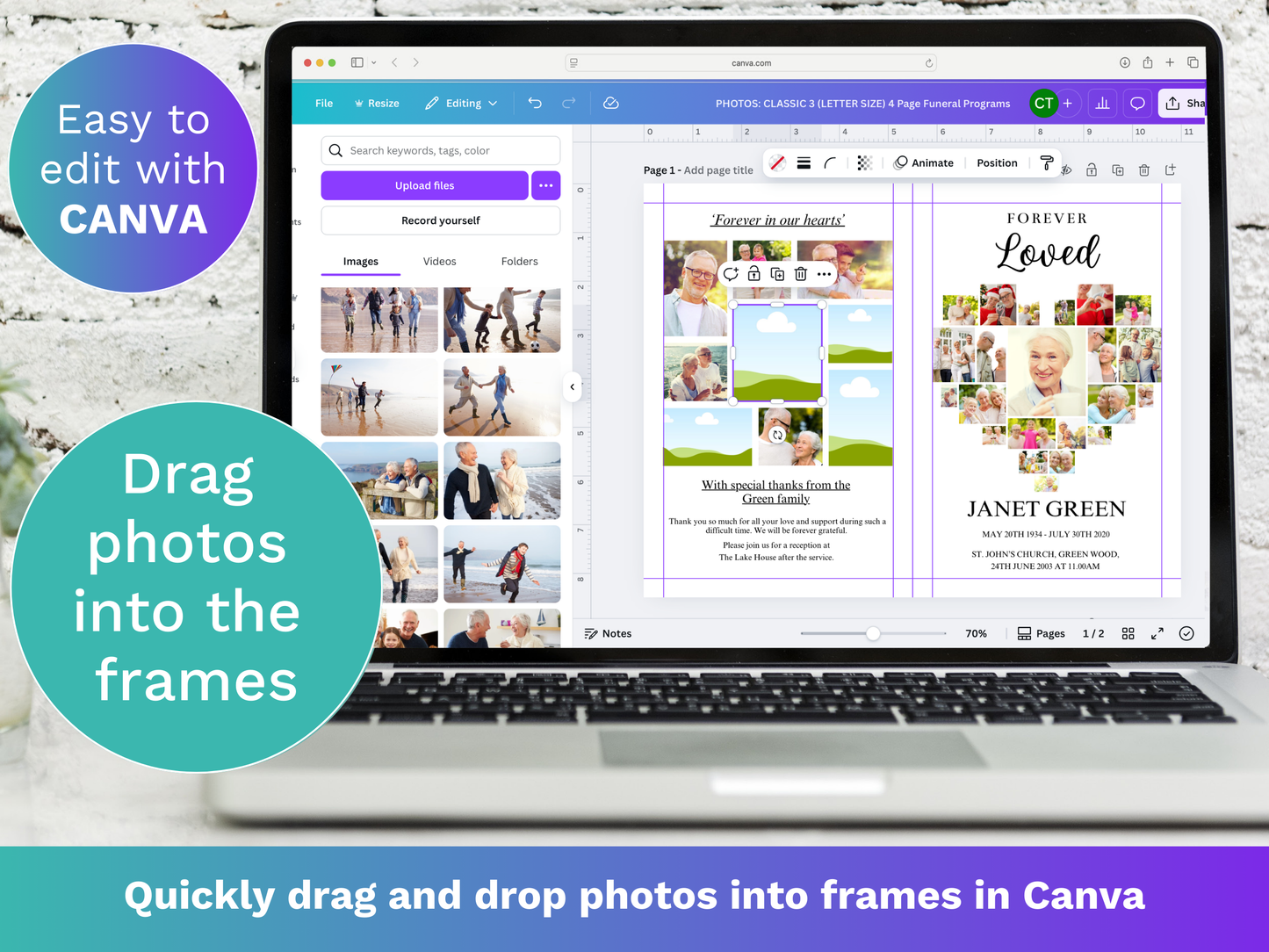 4 Page Heart Collage CANVA Funeral Program Template