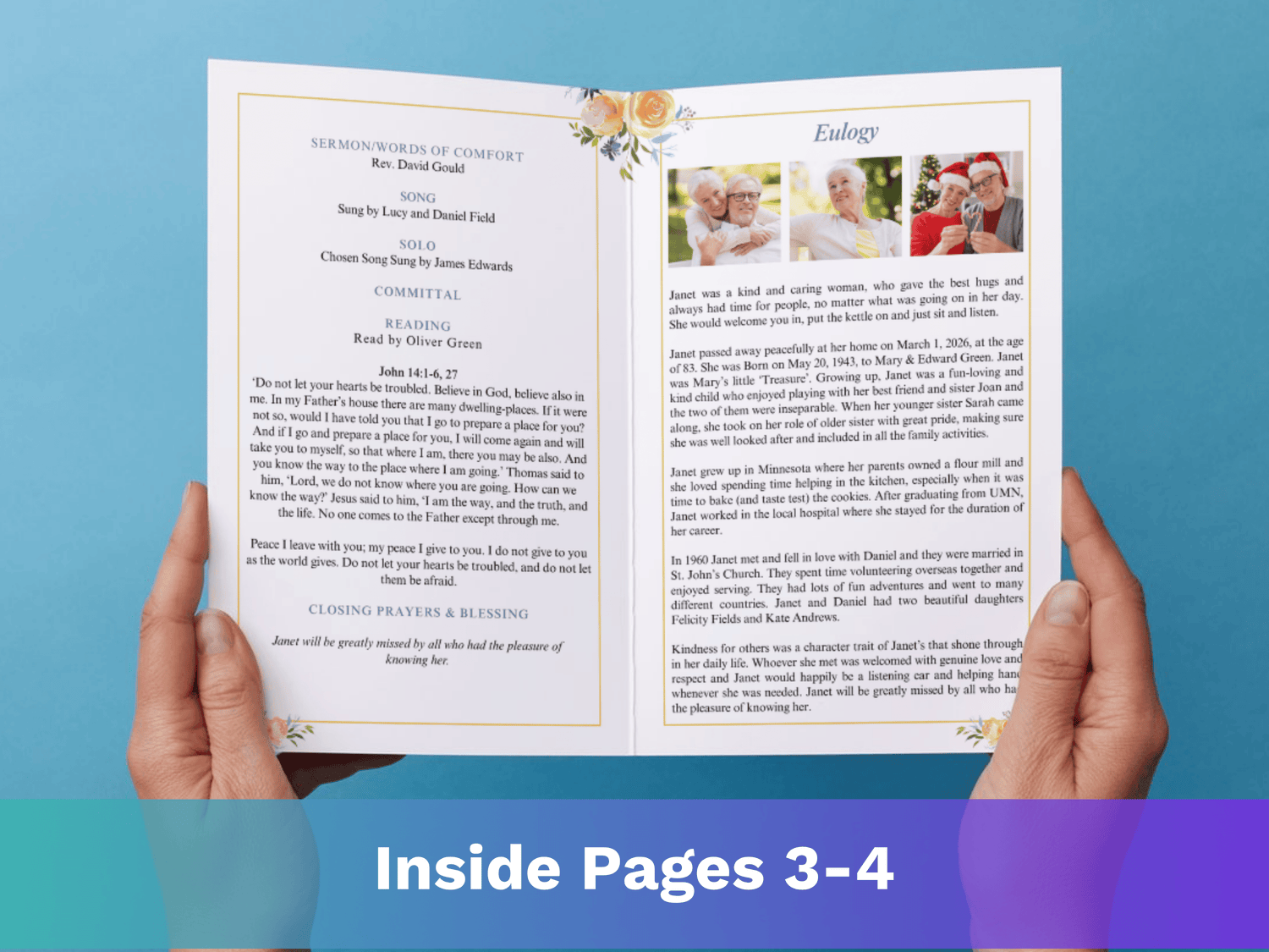 8 Page Yellow Roses CANVA Funeral Program Template