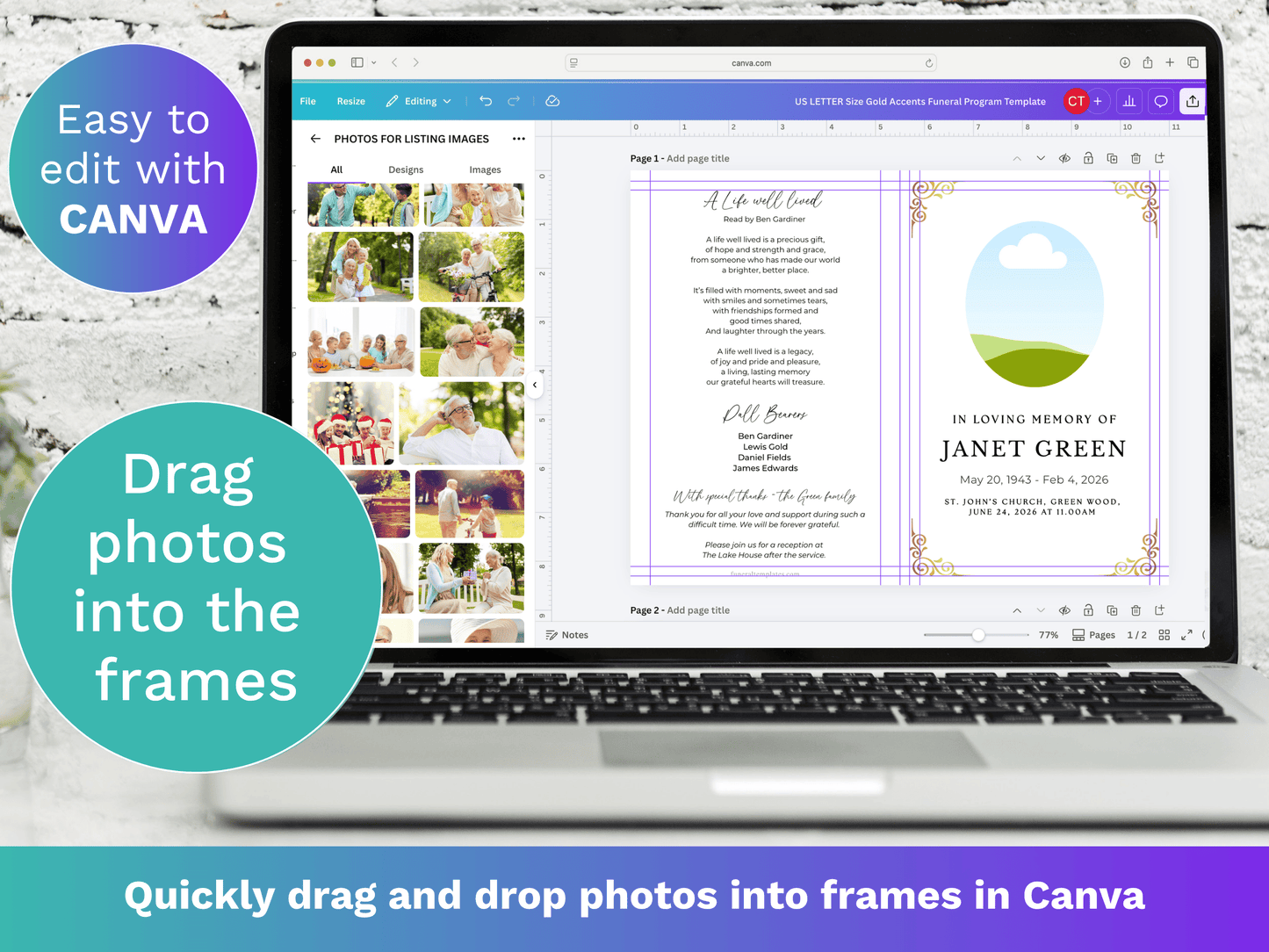 4 Page Gold Accents CANVA Funeral Program Template