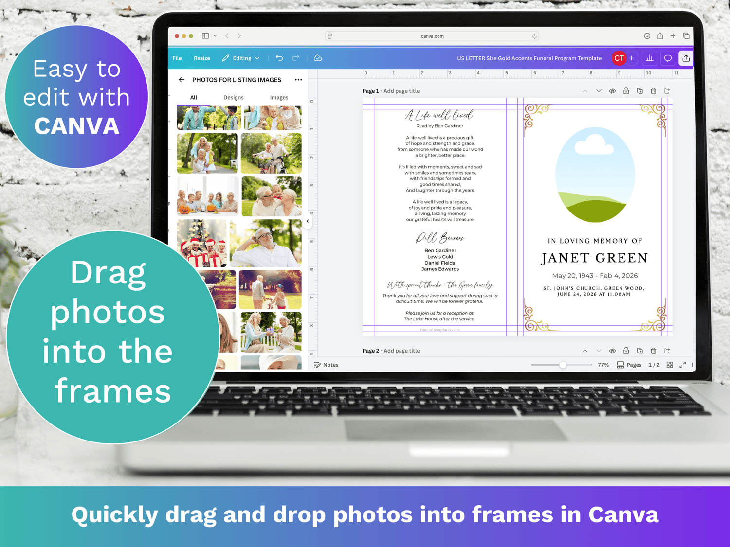 4 Page Gold Accents CANVA Funeral Program Template