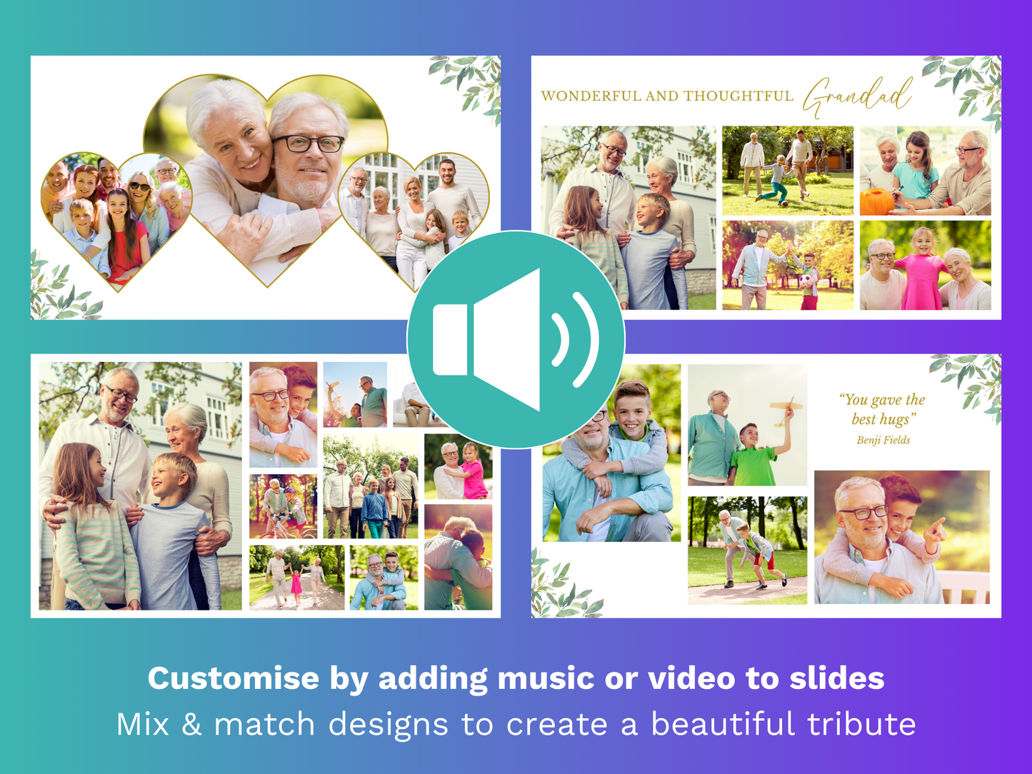 Canva Funeral Slideshow Template with Green Leaves