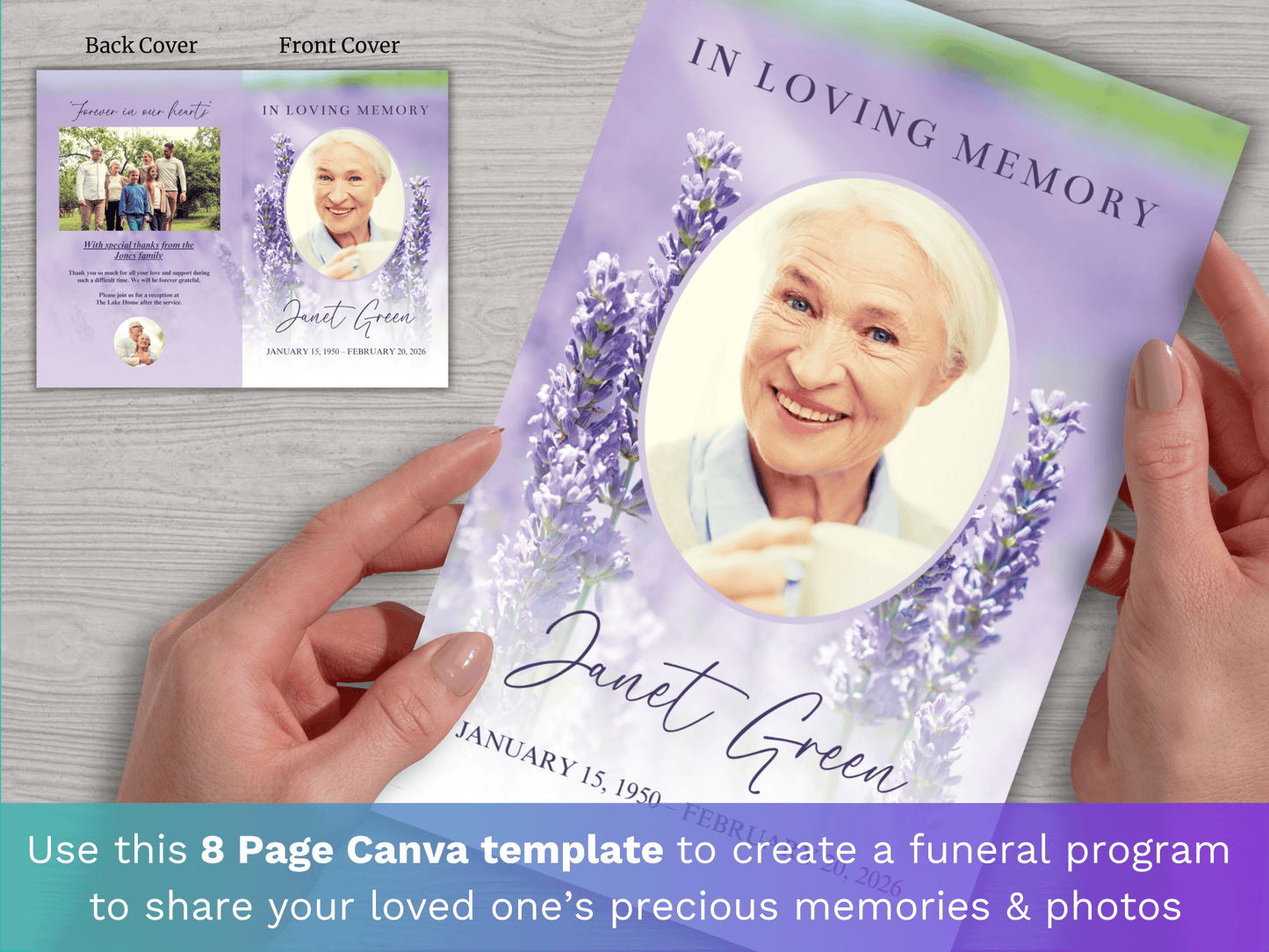 8 Page Lavender CANVA Funeral Program Template